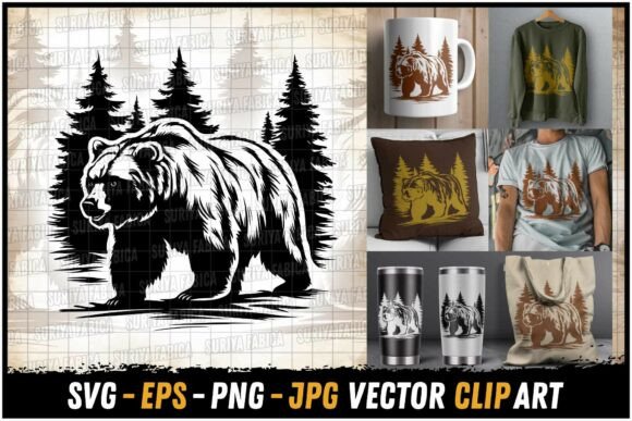 Download Bear in Mountain Pine Forest Scene SVG - Forest scene svg Collection