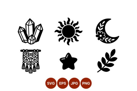 Download Boho Crystal Moon Star Sun Macrame Icons - Crystal moon Collection