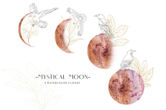 Download Watercolor Moon Phase Clipart. Line Art - Moon phase Collection
