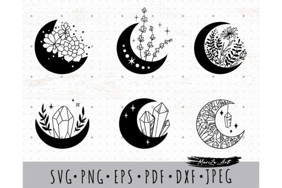 Download Mystical Floral Crystal Moon SVG Bundle - Crystal moon Collection