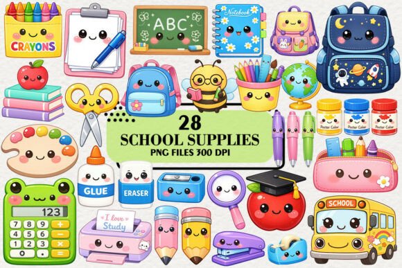 Download Kawaii School Supplies Stickers Clipart - Clipart Collection