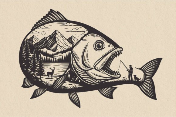 Download Fishing Fish Landscape Mountain SVG, - Mountain svg Collection