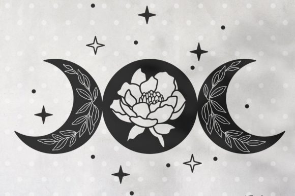 Download Boho Floral Moon Phase with Peony Flower - Moon phase Collection