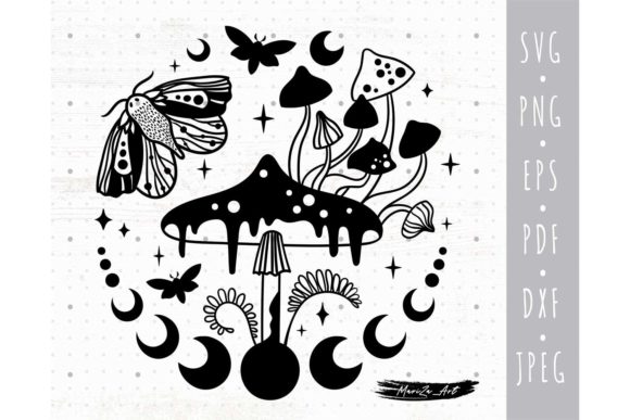 Download Mushroom Moon Phase SVG, Celestial Moth - Moon phase Collection