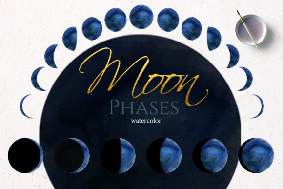 Download Watercolor Blue Moon Phase - Moon phase Collection