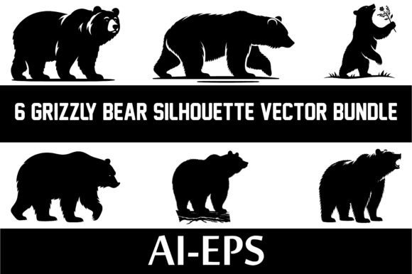 Download 6 GRIZZLY BEAR SILHOUETTE VECTOR BUNDLE - Premium Bundle
