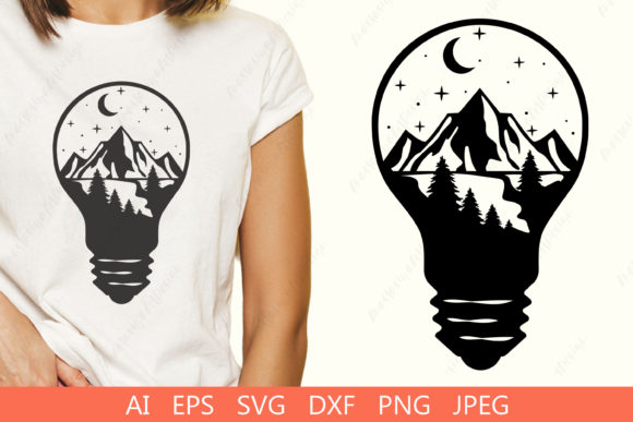 Download Lightbulb with Mountain Svg, Outdoor Dxf - Mountain svg Collection
