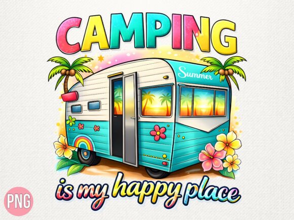 Camping Happy Place Retro Camper PNG - Download Now