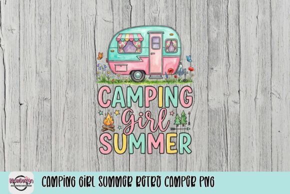 Camping Girl Summer Retro Camper PNG - Download Now