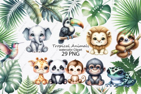 Tropical Animals Watercolor Clipart - Download Now
