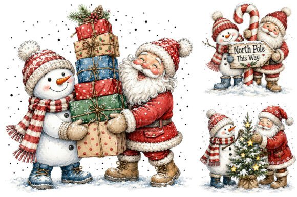 Download Cute Santa Snowman Christmas Clipart - Clipart Collection